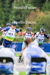 22.08.2024, Otepaeae, Estonia (EST): Bohdan Borkovskyi (UKR), Dias Omarov (KAZ), Rasmus Tiislar (EST), (l-r) - IBU Summer Biathlon World Championships, super sprint junior men, Otepaeae (EST). www.nordicfocus.com. © Manzoni/NordicFocus. Every downloaded picture is fee-liable.