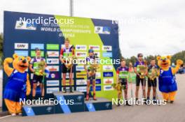 22.08.2024, Otepaeae, Estonia (EST): Matija Legovic (CRO), David Elias (CZE), Victor Berglund (SWE), Sivert Gerhardsen (NOR), Jakub Borgula (SVK), Vitalii Mandzyn (UKR), (l-r) - IBU Summer Biathlon World Championships, super sprint junior men, Otepaeae (EST). www.nordicfocus.com. © Manzoni/NordicFocus. Every downloaded picture is fee-liable.