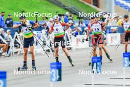 22.08.2024, Otepaeae, Estonia (EST): Vitalii Mandzyn (UKR), Jakub Potoniec (POL), Kasper Kalkenberg (NOR), (l-r) - IBU Summer Biathlon World Championships, super sprint junior men, Otepaeae (EST). www.nordicfocus.com. © Manzoni/NordicFocus. Every downloaded picture is fee-liable.