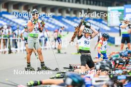 22.08.2024, Otepaeae, Estonia (EST): Dias Omarov (KAZ), Yevgeniy Litvinov (KAZ), (l-r) - IBU Summer Biathlon World Championships, super sprint junior men, Otepaeae (EST). www.nordicfocus.com. © Manzoni/NordicFocus. Every downloaded picture is fee-liable.