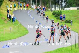 22.08.2024, Otepaeae, Estonia (EST): Sivert Gerhardsen (NOR), Haavard Tosterud (NOR), Georgi Naumov (BUL), (l-r) - IBU Summer Biathlon World Championships, super sprint junior men, Otepaeae (EST). www.nordicfocus.com. © Manzoni/NordicFocus. Every downloaded picture is fee-liable.