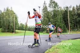 22.08.2024, Otepaeae, Estonia (EST): Jakub Potoniec (POL), Vitalii Mandzyn (UKR), Fabian Suchodolski (POL), (l-r) - IBU Summer Biathlon World Championships, super sprint junior men, Otepaeae (EST). www.nordicfocus.com. © Manzoni/NordicFocus. Every downloaded picture is fee-liable.