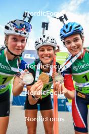 22.08.2024, Otepaeae, Estonia (EST): Inka Hamalainen (FIN), Lora Hristova (BUL), Ragna Fodstad (NOR), (l-r) - IBU Summer Biathlon World Championships, super sprint junior women, Otepaeae (EST). www.nordicfocus.com. © Manzoni/NordicFocus. Every downloaded picture is fee-liable.