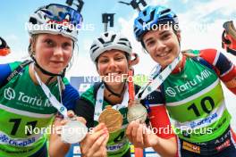 22.08.2024, Otepaeae, Estonia (EST): Inka Hamalainen (FIN), Lora Hristova (BUL), Ragna Fodstad (NOR), (l-r) - IBU Summer Biathlon World Championships, super sprint junior women, Otepaeae (EST). www.nordicfocus.com. © Manzoni/NordicFocus. Every downloaded picture is fee-liable.