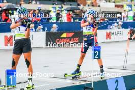 22.08.2024, Otepaeae, Estonia (EST): Valentina Dimitrova (BUL), Agathe Brathagen (NOR), (l-r) - IBU Summer Biathlon World Championships, super sprint junior women, Otepaeae (EST). www.nordicfocus.com. © Manzoni/NordicFocus. Every downloaded picture is fee-liable.