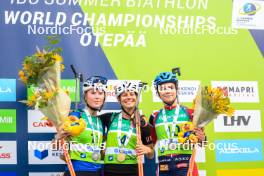 22.08.2024, Otepaeae, Estonia (EST): Inka Hamalainen (FIN), Lora Hristova (BUL), Ragna Fodstad (NOR), (l-r) - IBU Summer Biathlon World Championships, super sprint junior women, Otepaeae (EST). www.nordicfocus.com. © Manzoni/NordicFocus. Every downloaded picture is fee-liable.