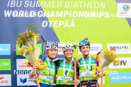 22.08.2024, Otepaeae, Estonia (EST): Inka Hamalainen (FIN), Lora Hristova (BUL), Ragna Fodstad (NOR), (l-r) - IBU Summer Biathlon World Championships, super sprint junior women, Otepaeae (EST). www.nordicfocus.com. © Manzoni/NordicFocus. Every downloaded picture is fee-liable.