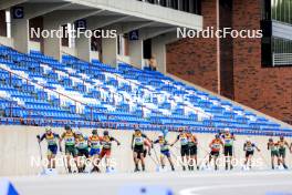 23.08.2024, Otepaeae, Estonia (EST): Vladislav Kireyev (KAZ), Vytautas Strolia (LTU), Fabien Claude (FRA), Dmitrii Shamaev (ROU), Renars Birkentals (LAT), Vladimir Iliev (BUL), Alexandr Mukhin (KAZ), Tomas Sklenarik (SVK), Tomasz Jakiela (POL), Martin Matko (SVK), (l-r) - IBU Summer Biathlon World Championships, super sprint men, Otepaeae (EST). www.nordicfocus.com. © Manzoni/NordicFocus. Every downloaded picture is fee-liable.