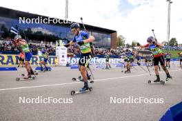 23.08.2024, Otepaeae, Estonia (EST): George Buta (ROU), George Coltea (ROU), Tomas Mikyska (CZE), (l-r) - IBU Summer Biathlon World Championships, super sprint men, Otepaeae (EST). www.nordicfocus.com. © Manzoni/NordicFocus. Every downloaded picture is fee-liable.