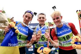 23.08.2024, Otepaeae, Estonia (EST): Artem Tyshchenko (UKR), Dmytro Pidruchnyi (UKR), Tomas Mikyska (CZE), (l-r) - IBU Summer Biathlon World Championships, super sprint men, Otepaeae (EST). www.nordicfocus.com. © Manzoni/NordicFocus. Every downloaded picture is fee-liable.