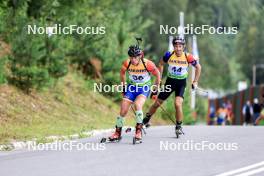 23.08.2024, Otepaeae, Estonia (EST): Dmitrii Shamaev (ROU), Damian Cesnek (SVK), (l-r) - IBU Summer Biathlon World Championships, super sprint men, Otepaeae (EST). www.nordicfocus.com. © Manzoni/NordicFocus. Every downloaded picture is fee-liable.