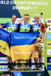 23.08.2024, Otepaeae, Estonia (EST): Artem Tyshchenko (UKR), Dmytro Pidruchnyi (UKR), Tomas Mikyska (CZE), (l-r) - IBU Summer Biathlon World Championships, super sprint men, Otepaeae (EST). www.nordicfocus.com. © Manzoni/NordicFocus. Every downloaded picture is fee-liable.