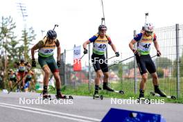 23.08.2024, Otepaeae, Estonia (EST): Vytautas Strolia (LTU), Tomas Sklenarik (SVK), Martin Matko (SVK), (l-r) - IBU Summer Biathlon World Championships, super sprint men, Otepaeae (EST). www.nordicfocus.com. © Manzoni/NordicFocus. Every downloaded picture is fee-liable.