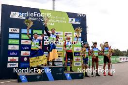 23.08.2024, Otepaeae, Estonia (EST): Artem Tyshchenko (UKR), Dmytro Pidruchnyi (UKR), Tomas Mikyska (CZE), Oscar Andersson (SWE), Andrejs Rastorgujevs (LAT), Jonas Marecek (CZE), (l-r) - IBU Summer Biathlon World Championships, super sprint men, Otepaeae (EST). www.nordicfocus.com. © Manzoni/NordicFocus. Every downloaded picture is fee-liable.