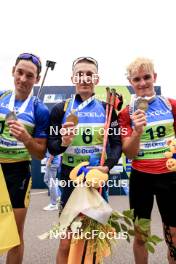 23.08.2024, Otepaeae, Estonia (EST): Artem Tyshchenko (UKR), Dmytro Pidruchnyi (UKR), Tomas Mikyska (CZE), (l-r) - IBU Summer Biathlon World Championships, super sprint men, Otepaeae (EST). www.nordicfocus.com. © Manzoni/NordicFocus. Every downloaded picture is fee-liable.