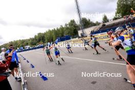 23.08.2024, Otepaeae, Estonia (EST): Vytautas Strolia (LTU), Alexandr Mukhin (KAZ), Fabien Claude (FRA), Dmitrii Shamaev (ROU), Vladimir Iliev (BUL), (l-r) - IBU Summer Biathlon World Championships, super sprint men, Otepaeae (EST). www.nordicfocus.com. © Manzoni/NordicFocus. Every downloaded picture is fee-liable.