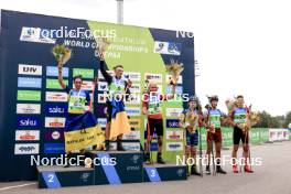 23.08.2024, Otepaeae, Estonia (EST): Artem Tyshchenko (UKR), Dmytro Pidruchnyi (UKR), Tomas Mikyska (CZE), Oscar Andersson (SWE), Andrejs Rastorgujevs (LAT), Jonas Marecek (CZE), (l-r) - IBU Summer Biathlon World Championships, super sprint men, Otepaeae (EST). www.nordicfocus.com. © Manzoni/NordicFocus. Every downloaded picture is fee-liable.