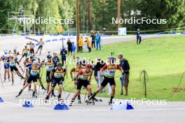 23.08.2024, Otepaeae, Estonia (EST): Jaakko Ranta (FIN), Otto Invenius (FIN), Rene Zahkna (EST), Emilien Claude (FRA), Jakub Stvrtecky (CZE), (l-r) - IBU Summer Biathlon World Championships, super sprint men, Otepaeae (EST). www.nordicfocus.com. © Manzoni/NordicFocus. Every downloaded picture is fee-liable.