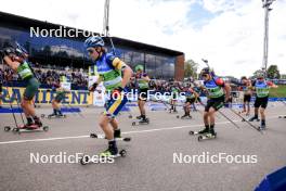 23.08.2024, Otepaeae, Estonia (EST): Vytautas Strolia (LTU), Oscar Andersson (SWE), Tomas Sklenarik (SVK), Thierry Langer (BEL), (l-r) - IBU Summer Biathlon World Championships, super sprint men, Otepaeae (EST). www.nordicfocus.com. © Manzoni/NordicFocus. Every downloaded picture is fee-liable.