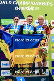 23.08.2024, Otepaeae, Estonia (EST): Artem Tyshchenko (UKR), Dmytro Pidruchnyi (UKR), Tomas Mikyska (CZE), (l-r) - IBU Summer Biathlon World Championships, super sprint men, Otepaeae (EST). www.nordicfocus.com. © Manzoni/NordicFocus. Every downloaded picture is fee-liable.