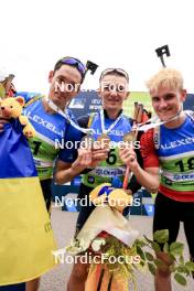 23.08.2024, Otepaeae, Estonia (EST): Artem Tyshchenko (UKR), Dmytro Pidruchnyi (UKR), Tomas Mikyska (CZE), (l-r) - IBU Summer Biathlon World Championships, super sprint men, Otepaeae (EST). www.nordicfocus.com. © Manzoni/NordicFocus. Every downloaded picture is fee-liable.