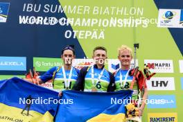 23.08.2024, Otepaeae, Estonia (EST): Artem Tyshchenko (UKR), Dmytro Pidruchnyi (UKR), Tomas Mikyska (CZE), (l-r) - IBU Summer Biathlon World Championships, super sprint men, Otepaeae (EST). www.nordicfocus.com. © Manzoni/NordicFocus. Every downloaded picture is fee-liable.