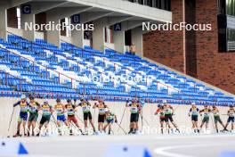 23.08.2024, Otepaeae, Estonia (EST): Vladislav Kireyev (KAZ), Vytautas Strolia (LTU), Fabien Claude (FRA), Dmitrii Shamaev (ROU), Renars Birkentals (LAT), Vladimir Iliev (BUL), Alexandr Mukhin (KAZ), Tomas Sklenarik (SVK), Tomasz Jakiela (POL), Martin Matko (SVK), (l-r) - IBU Summer Biathlon World Championships, super sprint men, Otepaeae (EST). www.nordicfocus.com. © Manzoni/NordicFocus. Every downloaded picture is fee-liable.