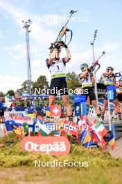 23.08.2024, Otepaeae, Estonia (EST): Paulina Batovska Fialkova (SVK), Susanna Meinen (SUI), Susan Kuelm (EST), (l-r) - IBU Summer Biathlon World Championships, super sprint women, Otepaeae (EST). www.nordicfocus.com. © Manzoni/NordicFocus. Every downloaded picture is fee-liable.