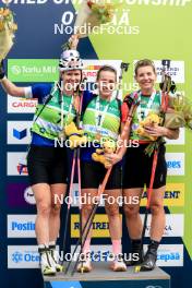 23.08.2024, Otepaeae, Estonia (EST): Suvi Minkkinen (FIN), Paulina Batovska Fialkova (SVK), Lucie Charvatova (CZE), (l-r) - IBU Summer Biathlon World Championships, super sprint women, Otepaeae (EST). www.nordicfocus.com. © Manzoni/NordicFocus. Every downloaded picture is fee-liable.