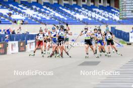 23.08.2024, Otepaeae, Estonia (EST): Baiba Bendika (LAT), Susan Kuelm (EST), Alina Stremous (MDA), Polina Yegorova (KAZ), Susanna Meinen (SUI), (l-r) - IBU Summer Biathlon World Championships, super sprint women, Otepaeae (EST). www.nordicfocus.com. © Manzoni/NordicFocus. Every downloaded picture is fee-liable.