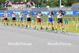 23.08.2024, Otepaeae, Estonia (EST): Johanna Nordqvist (SWE), Seela Peuralahti (FIN), Sandra Bulina (LAT), Anastasia Tolmacheva (ROU), Regina Ermits (EST), (l-r) - IBU Summer Biathlon World Championships, super sprint women, Otepaeae (EST). www.nordicfocus.com. © Manzoni/NordicFocus. Every downloaded picture is fee-liable.