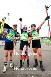 23.08.2024, Otepaeae, Estonia (EST): Suvi Minkkinen (FIN), Paulina Batovska Fialkova (SVK), Lucie Charvatova (CZE), (l-r) - IBU Summer Biathlon World Championships, super sprint women, Otepaeae (EST). www.nordicfocus.com. © Manzoni/NordicFocus. Every downloaded picture is fee-liable.