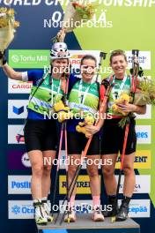 23.08.2024, Otepaeae, Estonia (EST): Suvi Minkkinen (FIN), Paulina Batovska Fialkova (SVK), Lucie Charvatova (CZE), (l-r) - IBU Summer Biathlon World Championships, super sprint women, Otepaeae (EST). www.nordicfocus.com. © Manzoni/NordicFocus. Every downloaded picture is fee-liable.