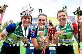 23.08.2024, Otepaeae, Estonia (EST): Suvi Minkkinen (FIN), Paulina Batovska Fialkova (SVK), Lucie Charvatova (CZE), (l-r) - IBU Summer Biathlon World Championships, super sprint women, Otepaeae (EST). www.nordicfocus.com. © Manzoni/NordicFocus. Every downloaded picture is fee-liable.