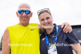 21.08.2024, Otepaeae, Estonia (EST): Juraj Sanitra (SVK), coach Team Ukraine, Mariya Osolodkina (UKR), IBU Media Manager, (l-r) - IBU Summer Biathlon World Championships, training, Otepaeae (EST). www.nordicfocus.com. © Manzoni/NordicFocus. Every downloaded picture is fee-liable.