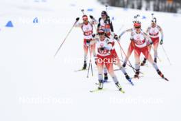 23.03.2024, Ulrichen, Switzerland (SUI): Aita Gasparin (SUI), Lena Haecki-Gross (SUI), Lydia Hiernickel (SUI), Lea Meier (SUI), Susi Meinen (SUI), Elisa Gasparin (SUI), Flavia Barmettler (SUI), (l-r) - Swiss Championships biathlon, mass, Ulrichen (SUI). www.nordicfocus.com. © Manzoni/NordicFocus. Every downloaded picture is fee-liable.