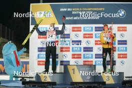 14.02.2024, Nove Mesto na Morave, Czechia (CZE): Tarjei Boe (NOR), Benedikt Doll (GER), (l-r) - IBU World Championships Biathlon, medals, Nove Mesto na Morave (CZE). www.nordicfocus.com. © Thibaut/NordicFocus. Every downloaded picture is fee-liable.