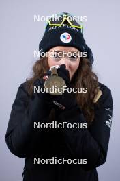 09.02.2024, Nove Mesto na Morave, Czechia (CZE): Lou Jeanmonnot (FRA) - IBU World Championships Biathlon, medals, Nove Mesto na Morave (CZE). www.nordicfocus.com. © Manzoni/NordicFocus. Every downloaded picture is fee-liable.