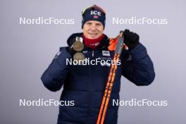 11.02.2024, Nove Mesto na Morave, Czechia (CZE): Vetle Sjaastad Christiansen (NOR) - IBU World Championships Biathlon, medals, Nove Mesto na Morave (CZE). www.nordicfocus.com. © Manzoni/NordicFocus. Every downloaded picture is fee-liable.