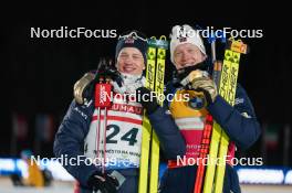 14.02.2024, Nove Mesto na Morave, Czechia (CZE): Tarjei Boe (NOR), Benedikt Doll (GER), (l-r) - IBU World Championships Biathlon, medals, Nove Mesto na Morave (CZE). www.nordicfocus.com. © Thibaut/NordicFocus. Every downloaded picture is fee-liable.