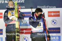 11.02.2024, Nove Mesto na Morave, Czechia (CZE): Johannes Thingnes Boe (NOR), Vetle Sjaastad Christiansen (NOR), (l-r) - IBU World Championships Biathlon, medals, Nove Mesto na Morave (CZE). www.nordicfocus.com. © Thibaut/NordicFocus. Every downloaded picture is fee-liable.