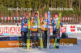 17.02.2024, Nove Mesto na Morave, Czechia (CZE): Janina Hettich-Walz (GER), Selina Grotian (GER), Vanessa Voigt (GER), Sophia Schneider (GER), (l-r) - IBU World Championships Biathlon, medals, Nove Mesto na Morave (CZE). www.nordicfocus.com. © Thibaut/NordicFocus. Every downloaded picture is fee-liable.