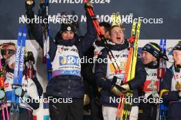 07.02.2024, Nove Mesto na Morave, Czechia (CZE): Eric Perrot (FRA), Julia Simon (FRA), Justine Braisaz-Bouchet (FRA), (l-r) - IBU World Championships Biathlon, medals, Nove Mesto na Morave (CZE). www.nordicfocus.com. © Thibaut/NordicFocus. Every downloaded picture is fee-liable.