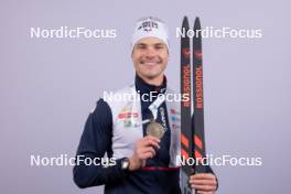 17.02.2024, Nove Mesto na Morave, Czechia (CZE): Emilien Jacquelin (FRA) - IBU World Championships Biathlon, medals, Nove Mesto na Morave (CZE). www.nordicfocus.com. © Manzoni/NordicFocus. Every downloaded picture is fee-liable.