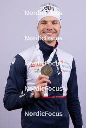 17.02.2024, Nove Mesto na Morave, Czechia (CZE): Emilien Jacquelin (FRA) - IBU World Championships Biathlon, medals, Nove Mesto na Morave (CZE). www.nordicfocus.com. © Manzoni/NordicFocus. Every downloaded picture is fee-liable.