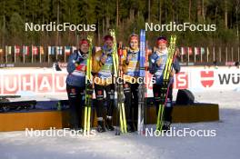 17.02.2024, Nove Mesto na Morave, Czechia (CZE): Janina Hettich-Walz (GER), Selina Grotian (GER), Vanessa Voigt (GER), Sophia Schneider (GER), (l-r) - IBU World Championships Biathlon, medals, Nove Mesto na Morave (CZE). www.nordicfocus.com. © Thibaut/NordicFocus. Every downloaded picture is fee-liable.