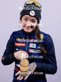 17.02.2024, Nove Mesto na Morave, Czechia (CZE): Lou Jeanmonnot (FRA) - IBU World Championships Biathlon, medals, Nove Mesto na Morave (CZE). www.nordicfocus.com. © Manzoni/NordicFocus. Every downloaded picture is fee-liable.