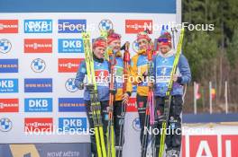 17.02.2024, Nove Mesto na Morave, Czechia (CZE): Janina Hettich-Walz (GER), Selina Grotian (GER), Vanessa Voigt (GER), Sophia Schneider (GER), (l-r) - IBU World Championships Biathlon, medals, Nove Mesto na Morave (CZE). www.nordicfocus.com. © Thibaut/NordicFocus. Every downloaded picture is fee-liable.