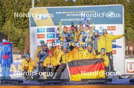 17.02.2024, Nove Mesto na Morave, Czechia (CZE): Janina Hettich-Walz (GER), Selina Grotian (GER), Vanessa Voigt (GER), Sophia Schneider (GER), (l-r) - IBU World Championships Biathlon, medals, Nove Mesto na Morave (CZE). www.nordicfocus.com. © Thibaut/NordicFocus. Every downloaded picture is fee-liable.