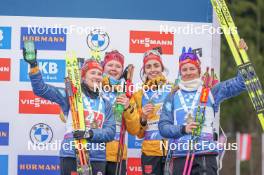 17.02.2024, Nove Mesto na Morave, Czechia (CZE): Janina Hettich-Walz (GER), Selina Grotian (GER), Vanessa Voigt (GER), Sophia Schneider (GER), (l-r) - IBU World Championships Biathlon, medals, Nove Mesto na Morave (CZE). www.nordicfocus.com. © Thibaut/NordicFocus. Every downloaded picture is fee-liable.